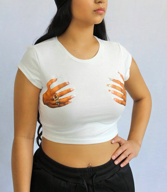 BOUJEE PALM PRINT CROPPED TEE